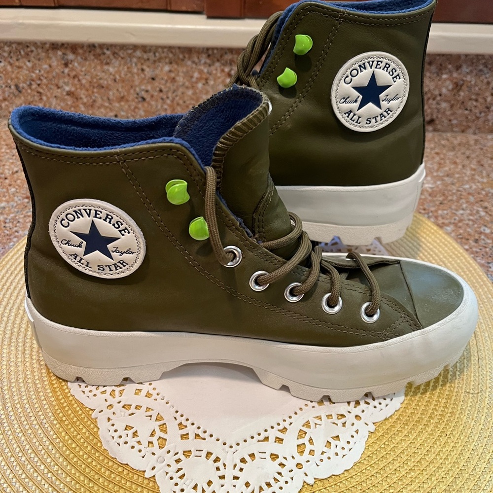 Converse Womens CT All Star Lugged GTX Leather Olive Green Gore-Tex, Women’s 7